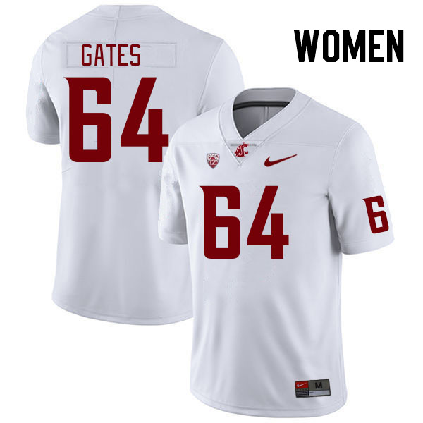 Women #64 Nate Gates Washington State Cougars College Football Jerseys Stitched Sale-White